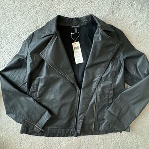 New Eileen Fisher Moto short zip jacket in waxed organic cotton sz M